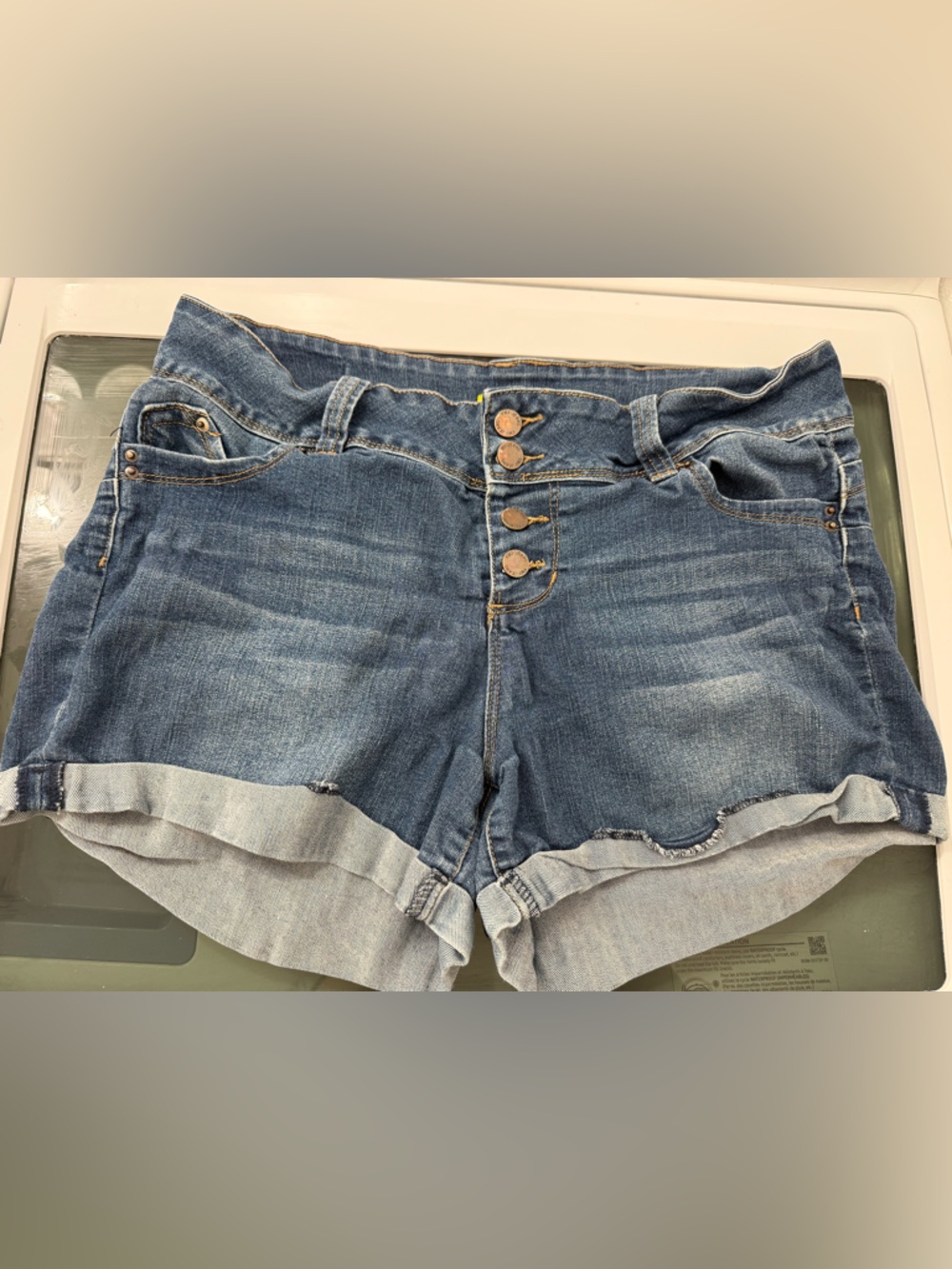YMI Denim high waisted, Butt lifting cuffed shorts. -Blue